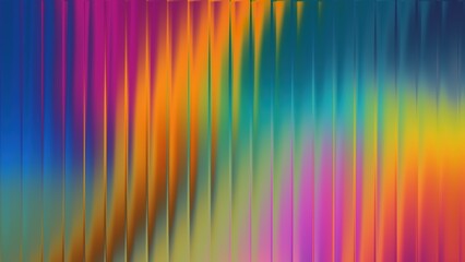 Bold abstract ribbed glass with vibrant rainbow gradient of blue pink orange and yellow background
