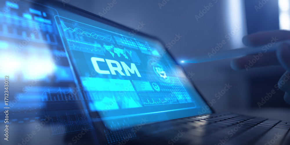 Aufkleber customer relationship management system interface with analytics tools on virtual screen.