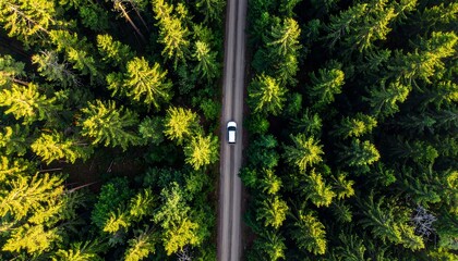Isolated Car Drives Through Transparent Background Forest Road Backgroundless Aerial View