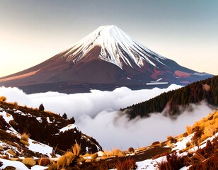 Majestic mountain peak above a sea of clouds