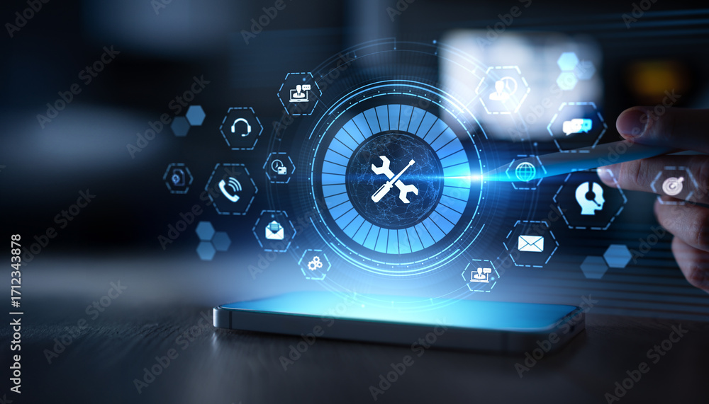 Poster Technical Support Services and IT Tools Management Illustrated on Digital Interface.