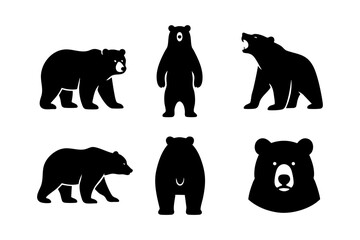 Bear icons in black silhouette style: walking bear, standing bear, roaring bear, front view, back view, and bear head.