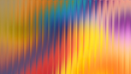Vibrant abstract ribbed glass with rainbow gradient of yellow orange red blue and purple background