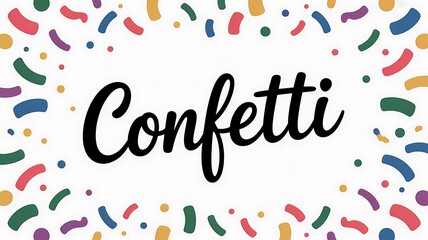 Illustration of confetti text with colorful confetti border isolated on white background celebration, party, and festive concept