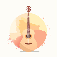 Abstract Guitar in the foreground on Watercolor painting background