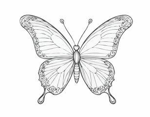 Abstract Line Art of a Butterfly with Floral Elements, Delicate and Artistic Design for Spring-Themed Invitations and Crafts.