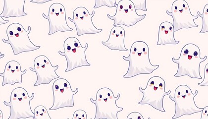 Whimsical, cartoonish ghost pattern with rounded edges and playful expressions on a pastel background,  phantom,  funny