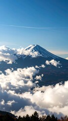 Majestic mountain peak above clouds