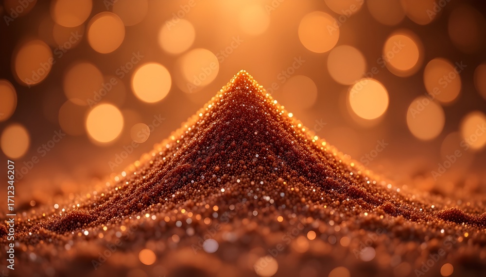 Poster golden sand mountain with sparkling particles and bokeh lights creating a magical and enchanting sce