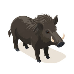 Boar, 2D flat vector illustration in icon style, isolated on a white background
