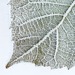 Close-up of a frosted leaf, veins detailed