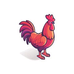 Flat 2D Rooster vector illustration, icon graphic on white background