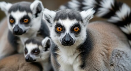 Obraz premium Close up of Ring Tailed Lemur faces looking at the camera