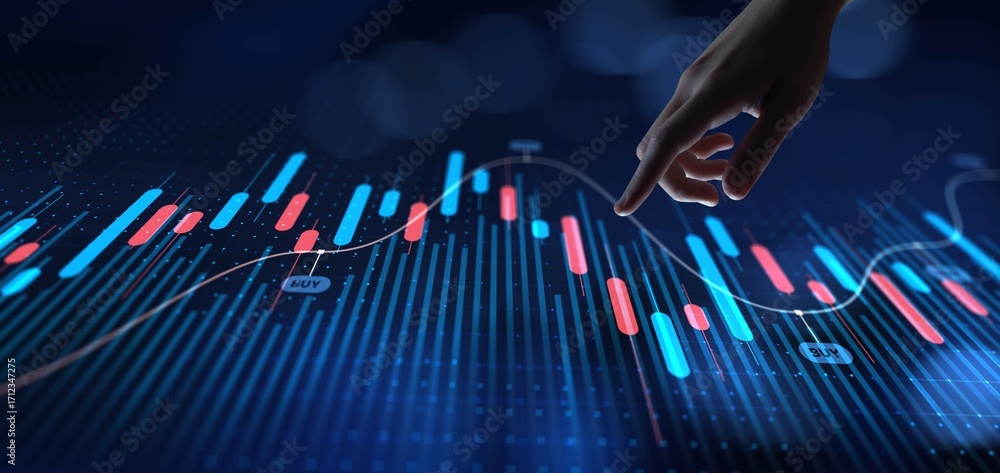 Poster interactive financial data visualization featuring dynamic analytics and predictive trends.