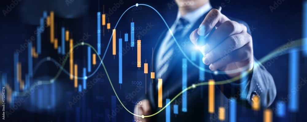 Poster advanced financial analysis and strategic decision-making with digital visualization.
