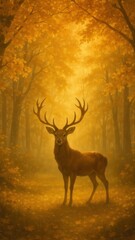 [deer in golden forest glade mobile wallpaper]