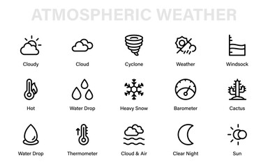 Atmospheric Weather Modern Line Icon Pack. Professional climate outline vector set of minimal premium forecast, storm, and seasonal illustrations.