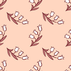 Simple cute harebell flower seamless pattern in peach pink color.