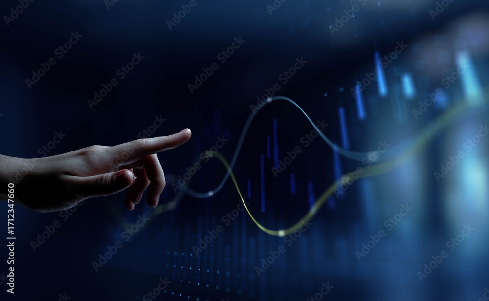 Poster dynamic data visualization with market trends and analytics.