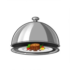 Elegant Silver Cloche Covering Gourmet Dish on White Plate Isolated on White