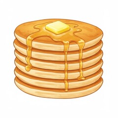 Appetizing Stack of Golden Pancakes with Dripping Syrup and Butter Square Illustration