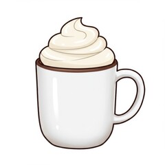 Creamy White Mug with Pixel Art Style Hot Drink in Brown Rim