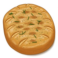 Delicious Golden Brown Focaccia Bread with Rosemary on a White Background