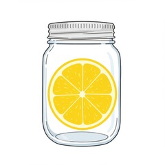 Clear Glass Mason Jar with Yellow Lemon Slice Refreshing and Nutritious