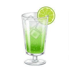 Refreshing Green Cocktail with Lime and Ice Cubes in a Tall Clear Glass