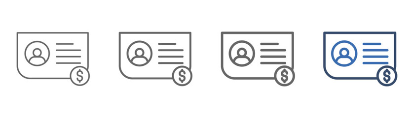 
outline icon set open bank account with document and money design