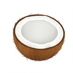 Close Up of a Halved Coconut with White Flesh on a White Background
