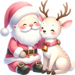 Cute Santa Claus with Reindeer Christmas Illustration