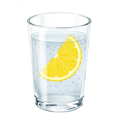 Glass of Refreshing Water with a Slice of Yellow Lemon on a White Background Illustration