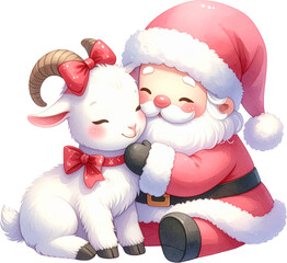 Cute Santa Claus with Goat Christmas Illustration