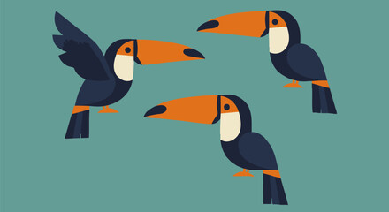 vector illustration of a cartoon bird Toucans with Tropical Leaves