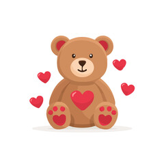 Obraz premium Minimal 2D flat vector of a Valentines Teddy Bear, icon-style illustration on a white background