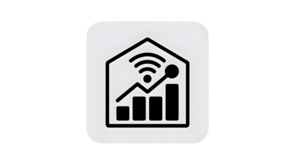 Smart home growth data analytics with wifi signal and rising bar chart icon