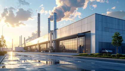 Obraz premium Modern Factory Exterior – Realistic Industrial Background