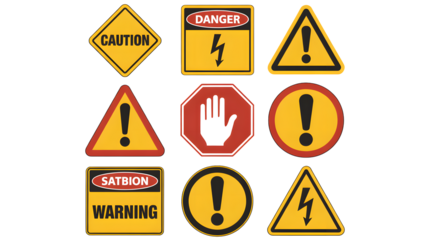 Essential safety warning and caution signs for hazard prevention and alert