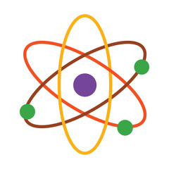 Colorful atom icon in a modern flat design. A symbol of science, physics, and nuclear energy for education and technology concepts, isolated on a white background.