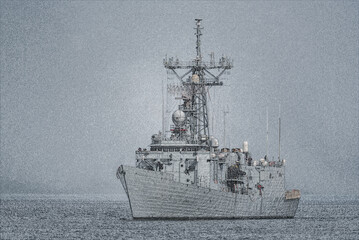 WARSHIP - The Oliver Hazard Perry class guided missile frigate is sailing at sea