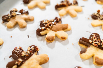 Snowflake-Shaped Sugar Cookies, Chocolate-Dipped, Pecan Crushed Nuts, Holiday Baking
