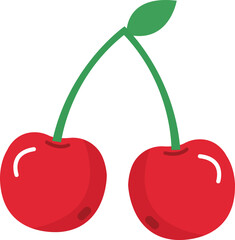 Cherry fruit pair illustration with stem and leaf isolated on white background