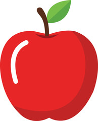 Red apple fruit illustration with leaf isolated on white background