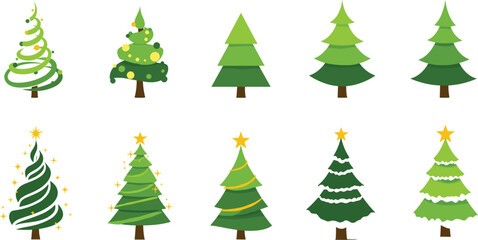 Christmas tree vector collection, decorative holiday pine set, festive green spruce illustration, winter celebration design, new year decoration, graphic art elements