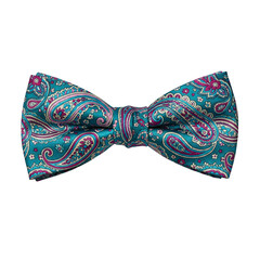 Teal and Pink Paisley Bow Tie, isolated on transparent background
