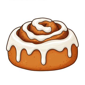 Cinnamon Roll with White Icing Detailed Pastry Illustration on a White Background