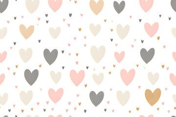 Seamless pattern with cute hand drawn hearts on white background.