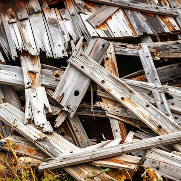 Broken wooden planks, dilapidated structure