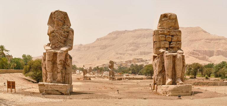 Luxor, Egypt- August 13, 2025: Colossi of Memnon (statues of Pharaoh Amenhotep III), Luxor, Egypt. 